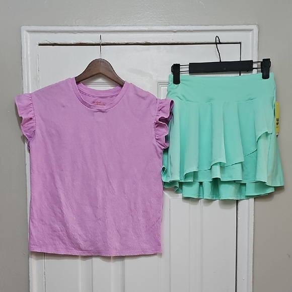 Purple Ruffle Sleeve Top and  Mint Green Layered Skort Bundle Size L(10-12) - Picture 1 of 1